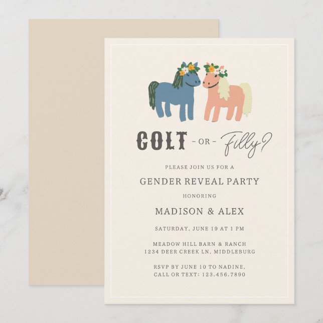 Invitación Tema de fiesta de revelación de género de caballo  (Anverso / Reverso)