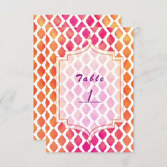 Invitación Tema de fiesta marroquí naranja y rosa número de m (Anverso / Reverso)