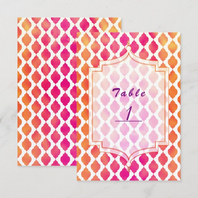 Invitación Tema de fiesta marroquí rosa y naranja Número de m (Anverso / Reverso)