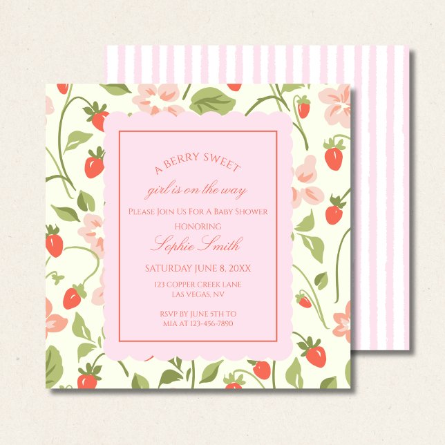 Invitación Tema de fresa Baby Shower Square (Subido por el creador)