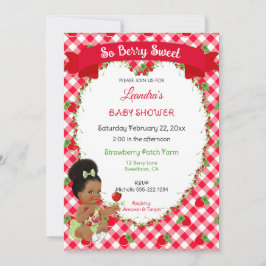 Invitación Tema de Fresa Bebé Niña Cuadro Rojo Verde