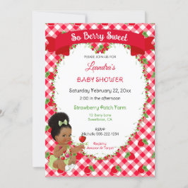 Invitación Tema de Fresa Bebé Niña Cuadro Rojo Verde 