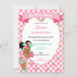Invitación Tema de fresa Bebé Niña Gingham Pink Mint