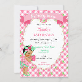 Invitación Tema de fresa Bebé Niña Gingham Pink Mint