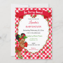 Invitación Tema de Fresa Bebé Niña Gingham Rojo Verde 