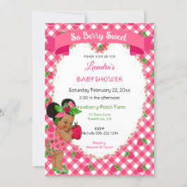 Invitación Tema de fresa Bebé Niña Gingham Verde Rosa