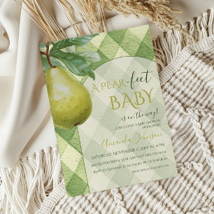 Invitación Tema de Frutas de Perita Verde Gingham Baby Shower