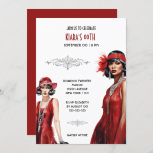 Invitación Tema de Gatsby rojo chicas de flapor negro melanin