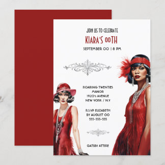 Invitación Tema de Gatsby rojo chicas de flapor negro melanin