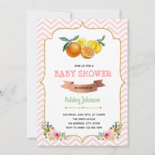 invitación tema de gemelos cítricos para baby show