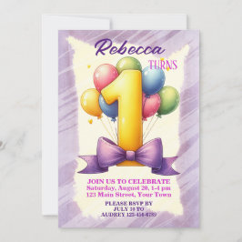 Invitación Tema de globos para cumpleaños número 1