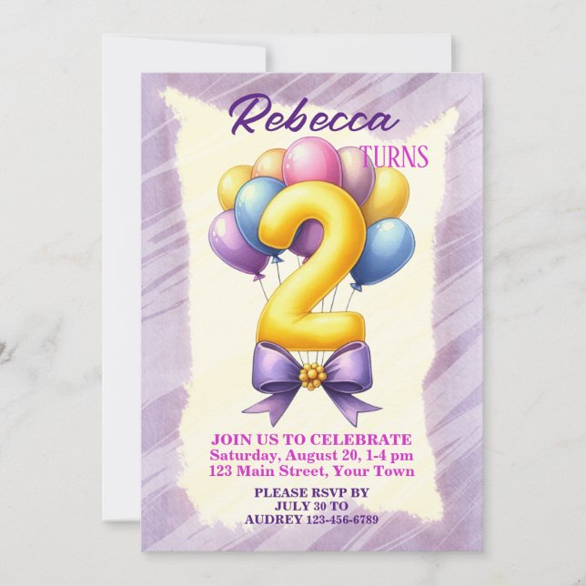 Invitación Tema de globos para segundo cumpleaños (Anverso)