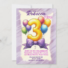 Invitación Tema de globos para tercer cumpleaños