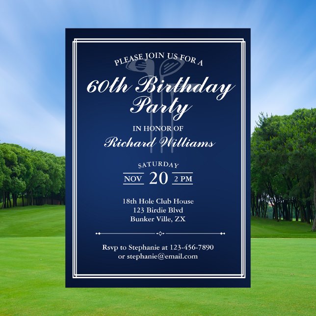 Invitación Tema de Golf Clásico Azul Blanco 60 Cumpleaños (Subido por el creador)