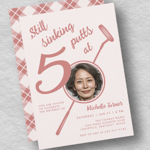 Invitación Tema de golf cumpleaños 50 adulto putter foto rosa