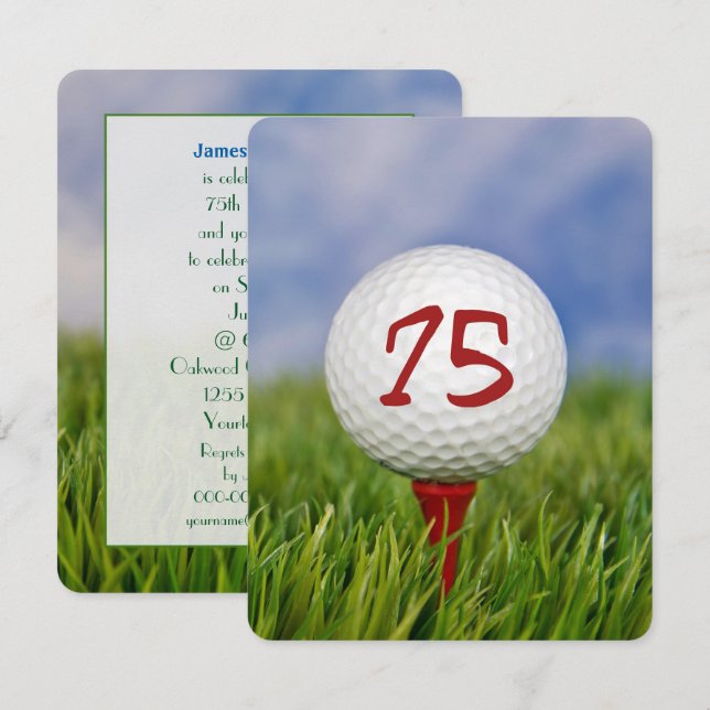 Invitación Tema de golf de la fiesta de cumpleaños 75 (Anverso / Reverso)