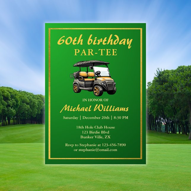 Invitación Tema de Golf Elegante Carrito Verde Dorado Cumplea (Subido por el creador)