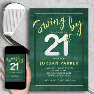 Invitación Tema de Golf Swing By Cumpleaños 21 Estilo Verde