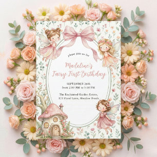 Invitación Tema de Hada para Cumpleaños de Niña 1er Cumpleaño