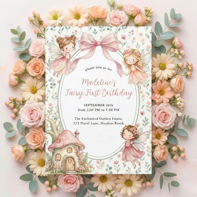 Invitación Tema de Hada para Cumpleaños de Niña 1er Cumpleaño (Fairy First Theme Girl's 1st Birthday Party Custom Invitation)