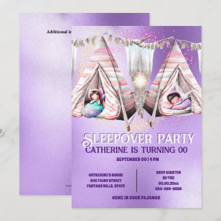 Invitación Tema de hadas teepee morado brillo de la sonda de