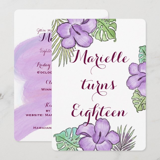 Invitación Tema de Hawái (Anverso / Reverso)