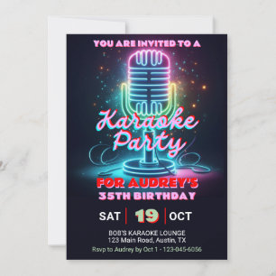 Invitación Tema de Karaoke Brillante y Colorido Cumpleaños de