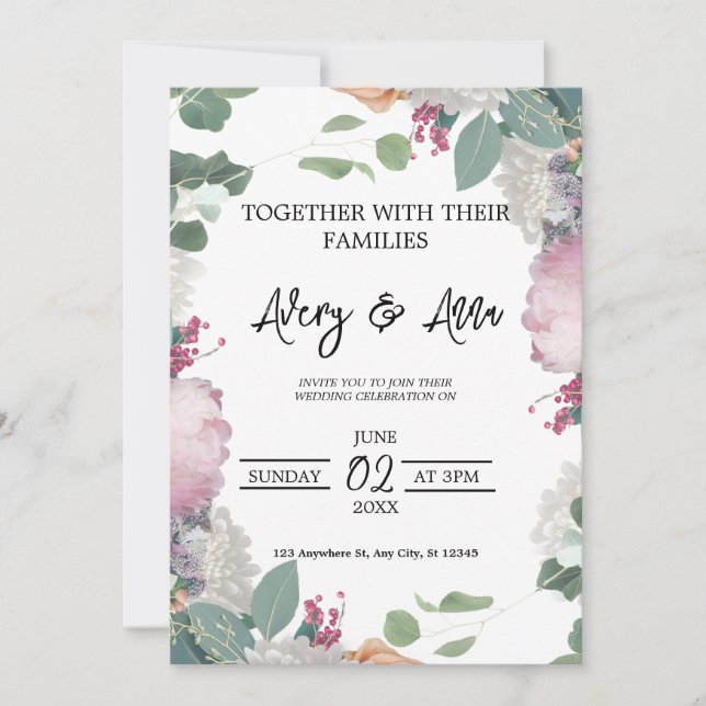 Invitación Tema de la boda floral (Anverso)