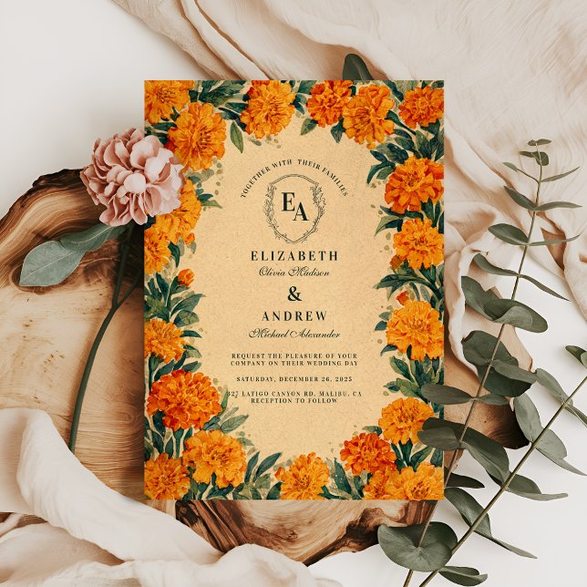 Invitación Tema de la Boda Rustica de Flores Silvestres Dorad (Subido por el creador)