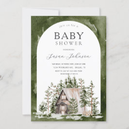 Invitación Tema de la Cabaña Bosque Woodland Green Baby Showe