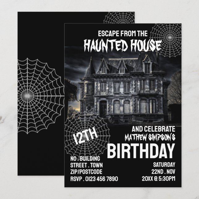 Invitación Tema De La Casa, Escape Room, Fiesta De Cumpleaños (Anverso / Reverso)