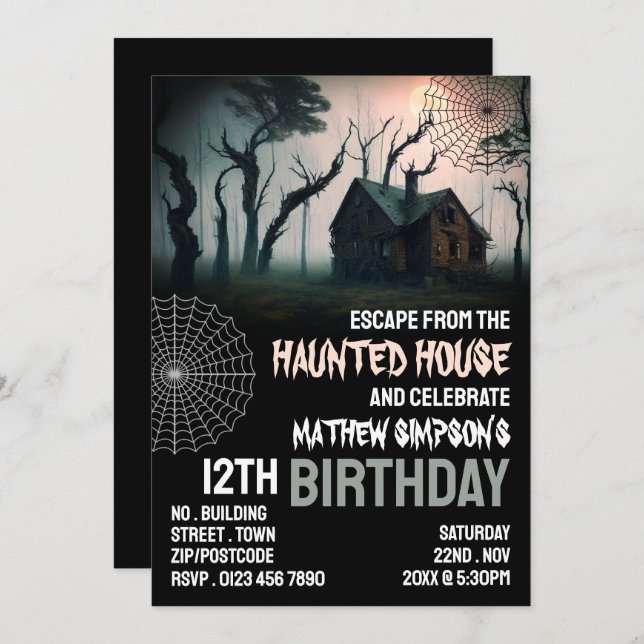 Invitación Tema De La Casa, Escape Room, Fiesta De Cumpleaños (Anverso / Reverso)