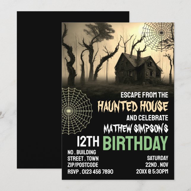 Invitación Tema De La Casa, Escape Room, Fiesta De Cumpleaños (Anverso / Reverso)