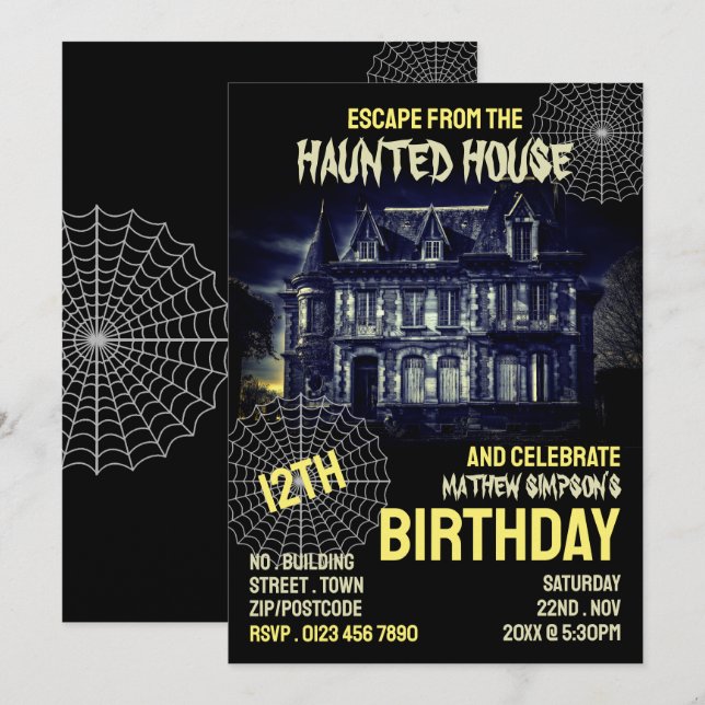 Invitación Tema De La Casa, Escape Room, Fiesta De Cumpleaños (Anverso / Reverso)