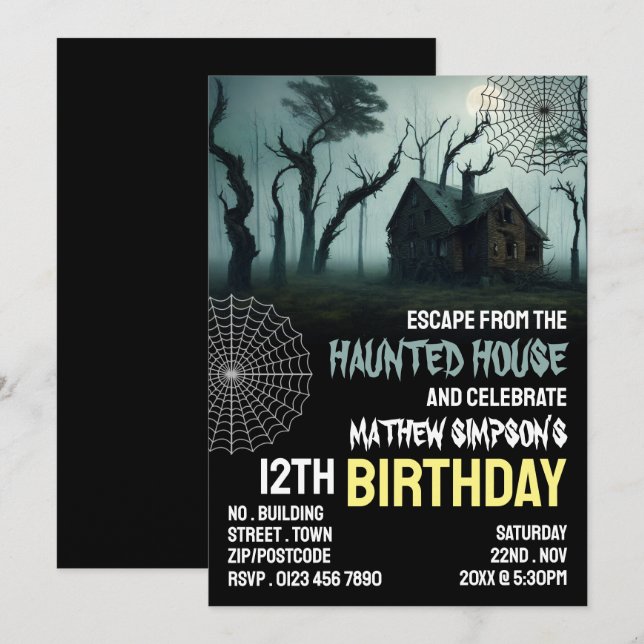Invitación Tema De La Casa, Escape Room, Fiesta De Cumpleaños (Anverso / Reverso)
