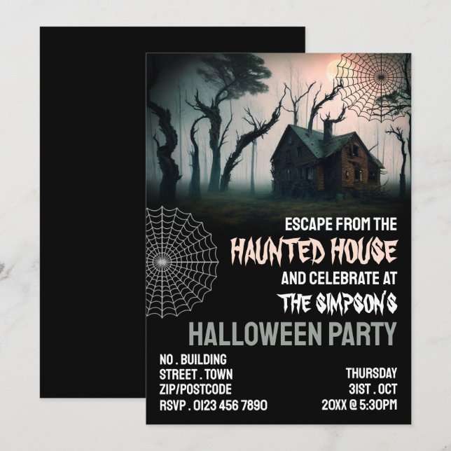 Invitación Tema De La Casa, Escape Room, Fiesta De Halloween (Anverso / Reverso)