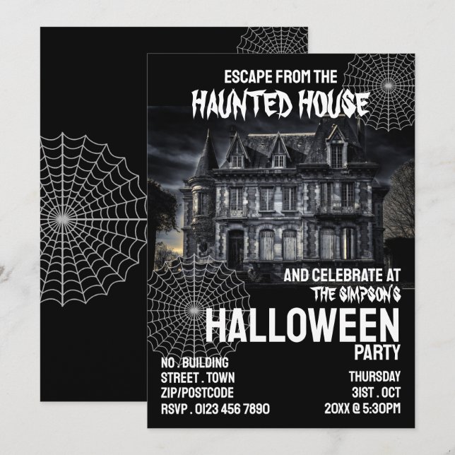 Invitación Tema De La Casa, Escape Room, Fiesta De Halloween (Anverso / Reverso)