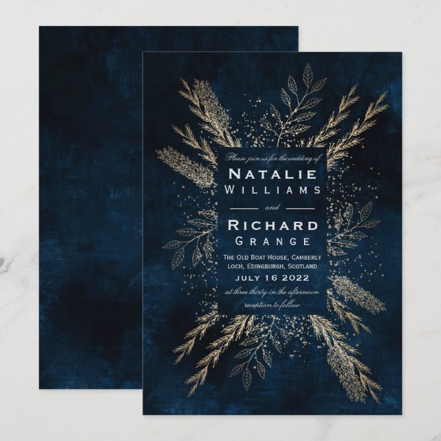 Invitación Tema de la cosecha otoñal del oro azul real (Anverso / Reverso)