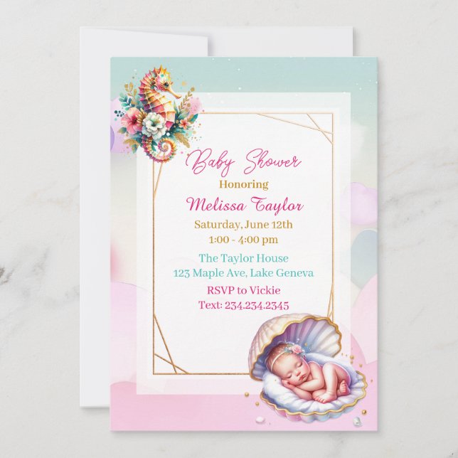 Invitación Tema de la costa de Pastel Seaside Chica Baby Show (Anverso)