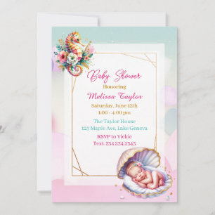 Invitación Tema de la costa de Pastel Seaside Chica Baby Show