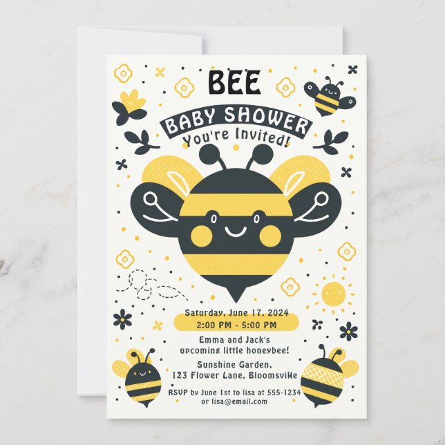Invitación tema de la ducha de abejas (Anverso)