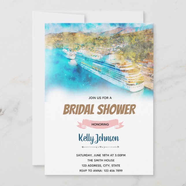 Invitación Tema de la ducha de boda en crucero (Anverso)