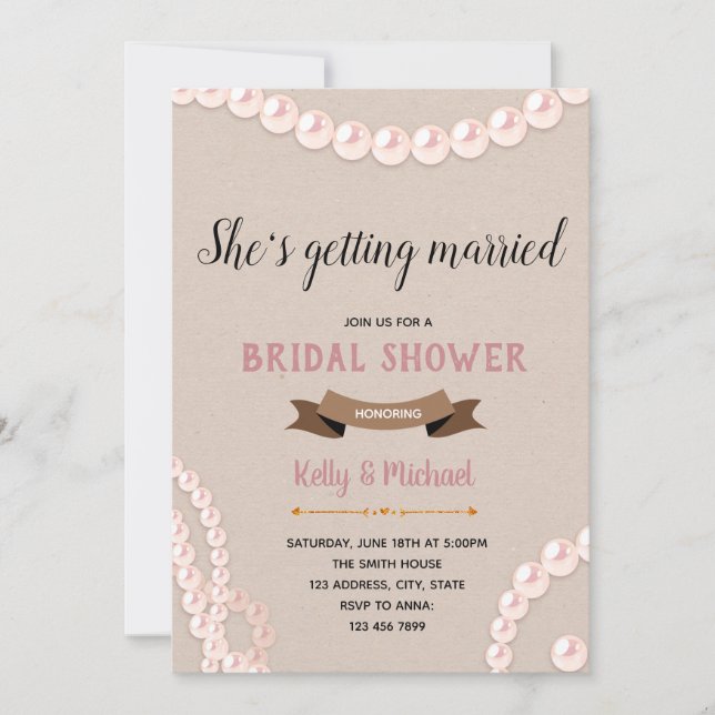 Invitación Tema de la ducha de novia Rubor y perla (Anverso)