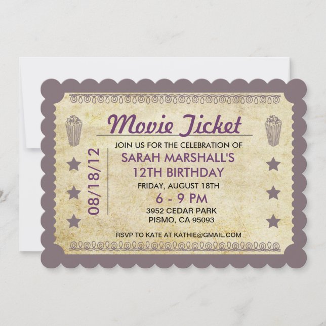 Invitación Tema de la entrada de películas (Anverso)
