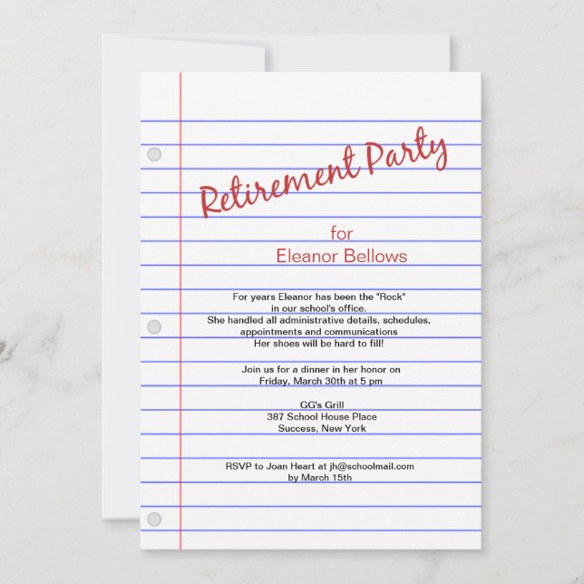 Invitación Tema de la escuela de Fiesta de Jubilación (Anverso)