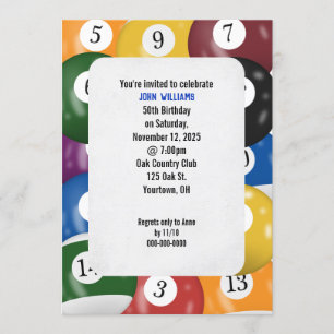 Invitación Tema de la fiesta de cumpleaños de Billiard