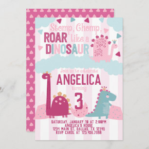 Invitación Tema de la fiesta de cumpleaños de Dinosaurio Chic