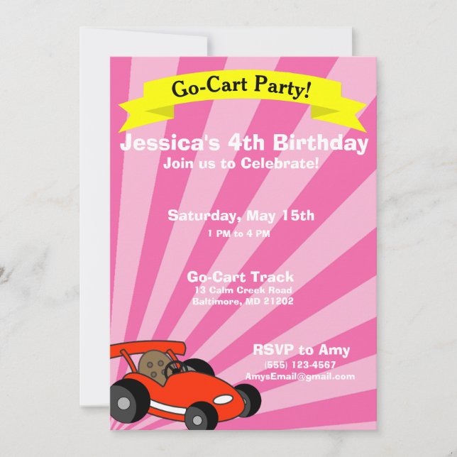 Invitación Tema de la fiesta de cumpleaños de Go-Cart (Anverso)