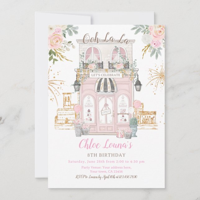 Invitación Tema de la fiesta de cumpleaños de París (Anverso)