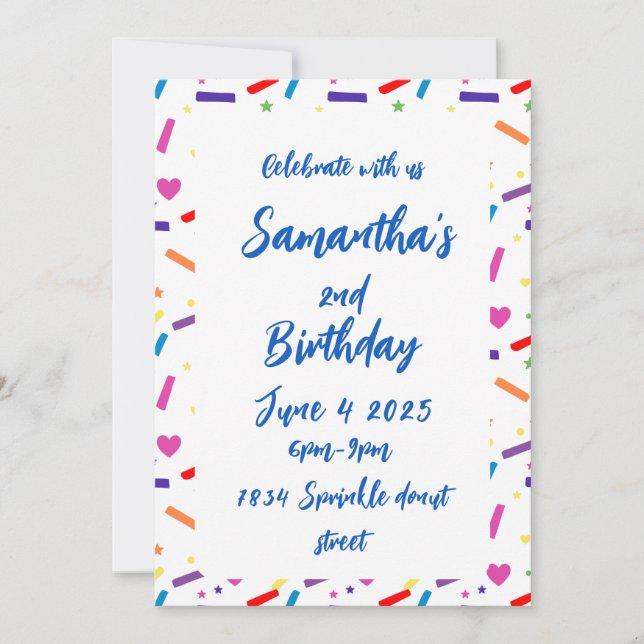 Invitación Tema de la fiesta de cumpleaños de Sweet Sprinkle (Anverso)